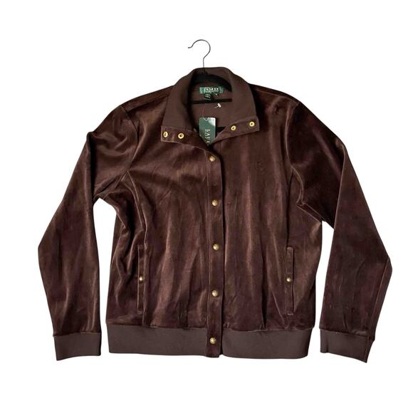 Lauren Ralph Lauren Jackets & Blazers - Lauren Ralph Lauren Brown Velour Women's Track Jacket with Snap Buttons Size XL